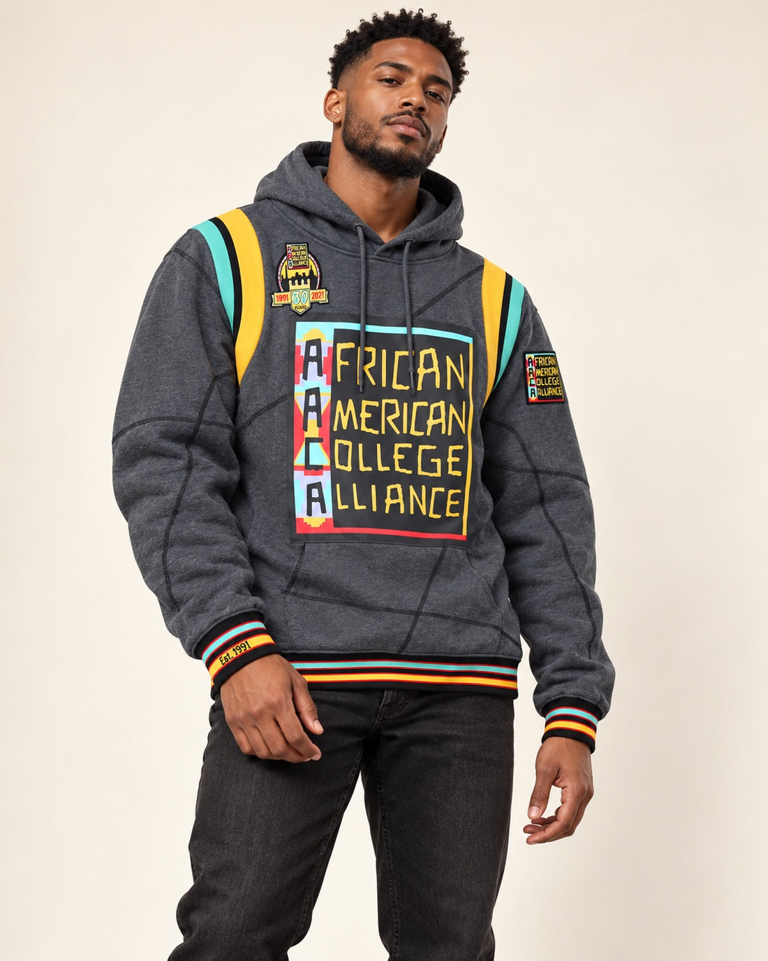 30th Anniversary AACA Frankenstein Stitched Hoodie Charcoal/Black - African American College Alliance