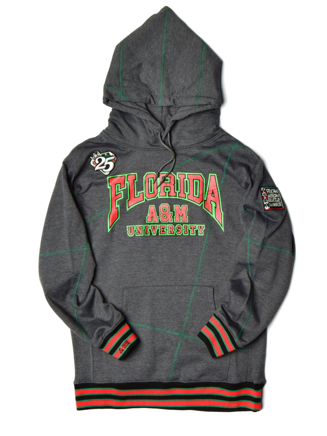 FTP Florida A&M University Original '92 Frankenstein Stitched Hoodie Charcoal Grey Kelly Green