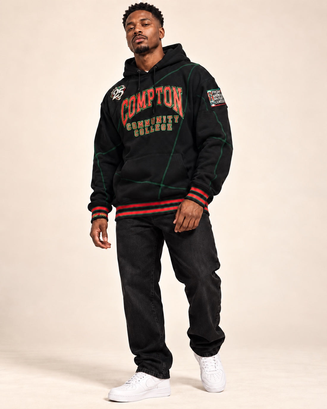 FTP Compton Community College AACA Original 92 Frankenstein Stitched Hoodie Black/Kelly Green