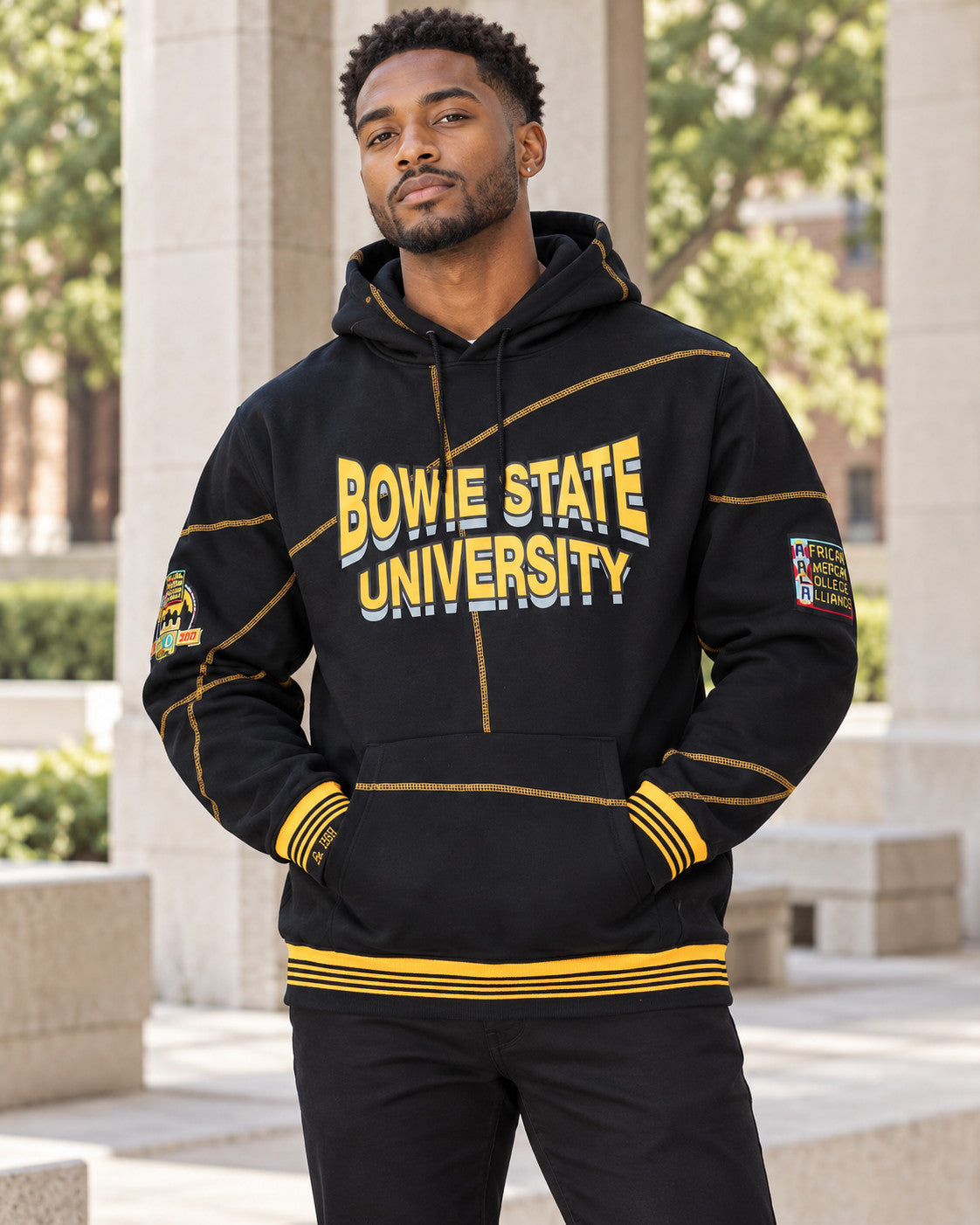 Bowie State University 93 Frankenstein Hoodie Black/Gold - AACA 30th Anniversary Special Edition — alternative model styling