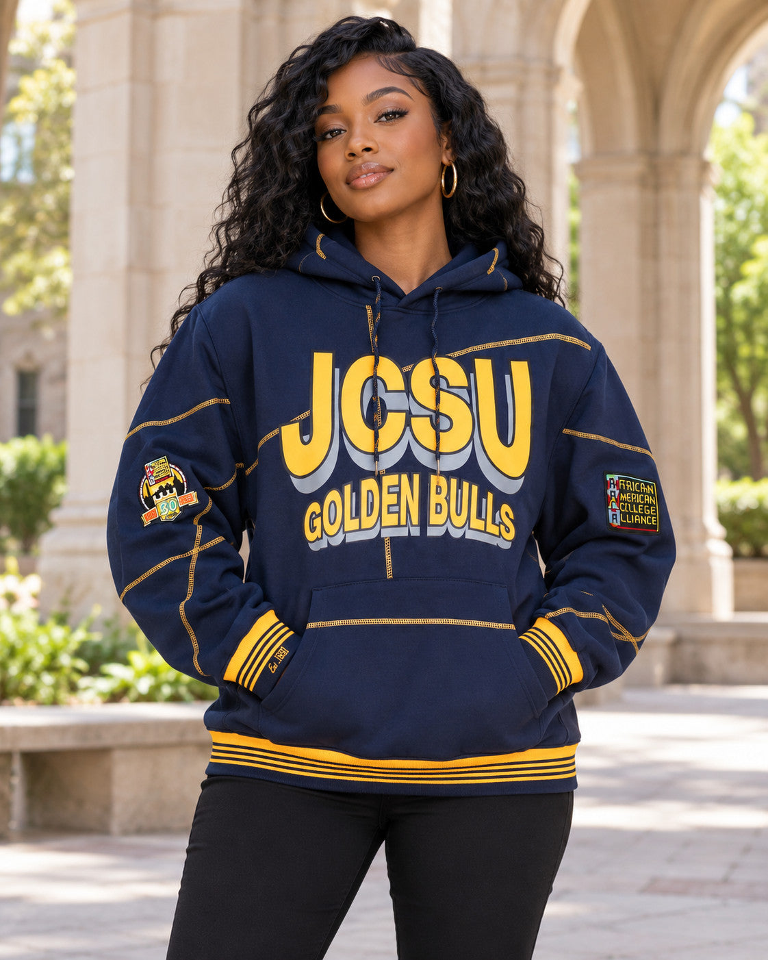 JSCU Golden Bulls 93 Frankenstein Hoodie Navy/Gold - AACA 30th Anniversary Special Edition — alternative model styling