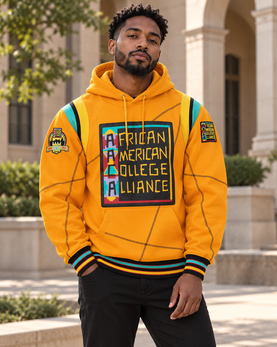 30th Anniversary AACA Frankenstein Stitched Hoodie Gold/Black-African American College Alliance — alternative model styling