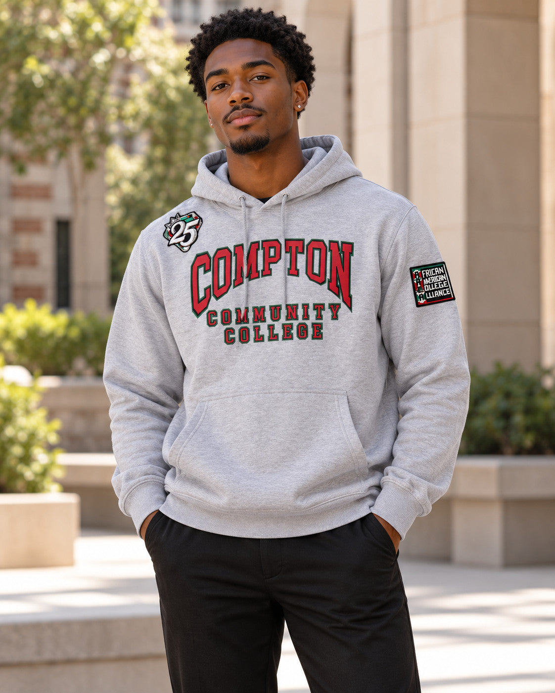 AACA Lite Compton College Hoodie — Light Grey | Lightweight, Smaller Fit alternative model styling