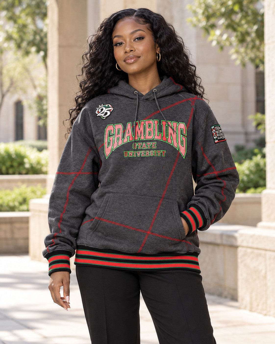 FTP Grambling State University AACA Original 92 Frankenstein Stitched Hoodie Charcoal/Red — alternative model styling