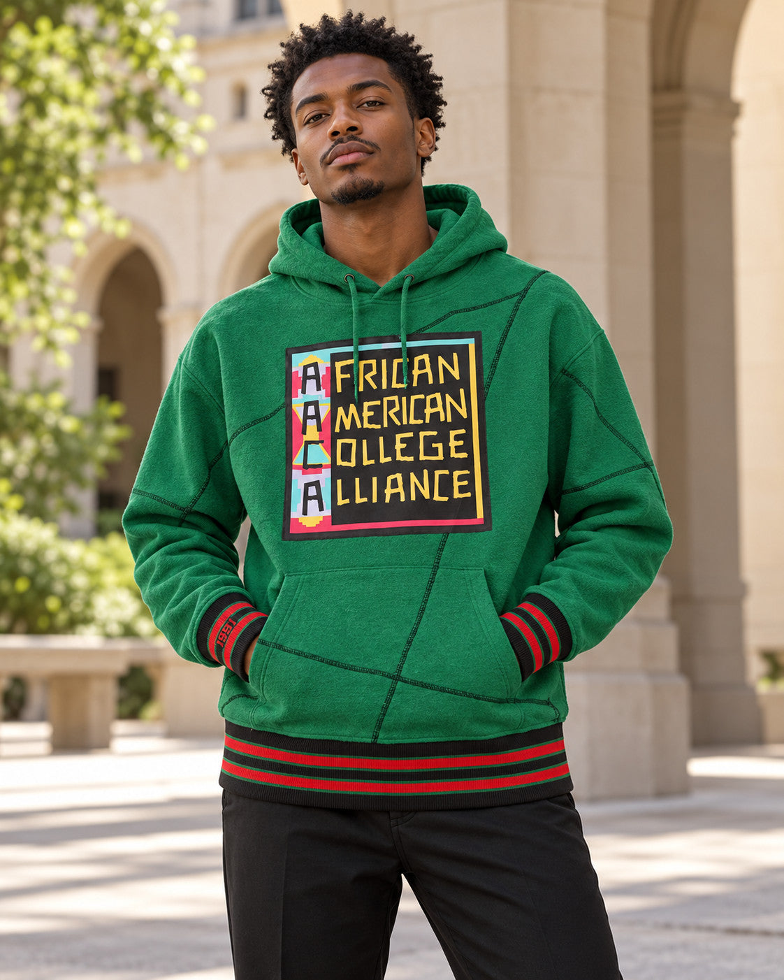 FTP AACA Original 92 Frankenstein Stitched Hoodie Kelly-Green/Black — alternative model styling