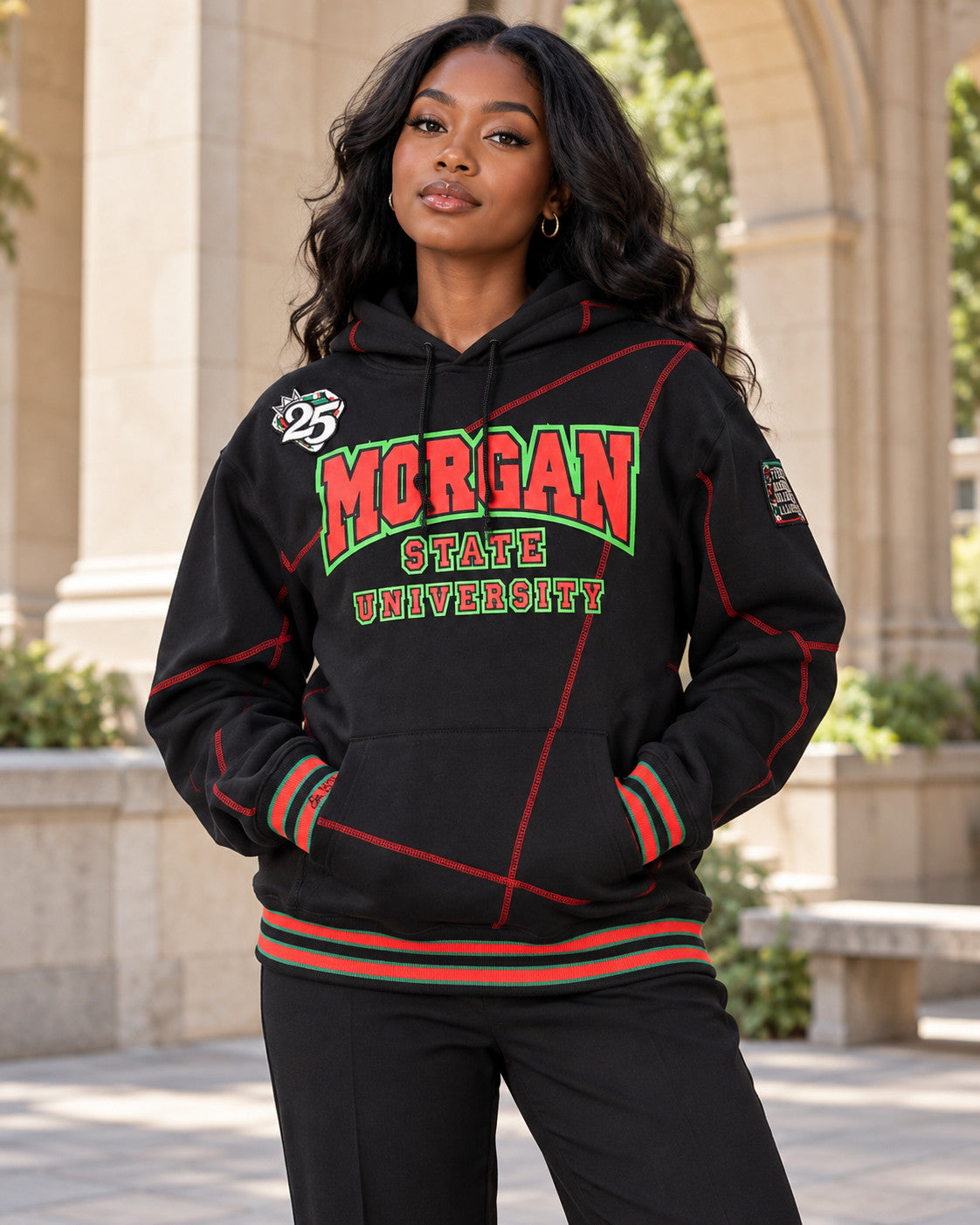 FTP Morgan State University 92 Frankenstein Stitched Hoodie Black / Red — alternative model styling