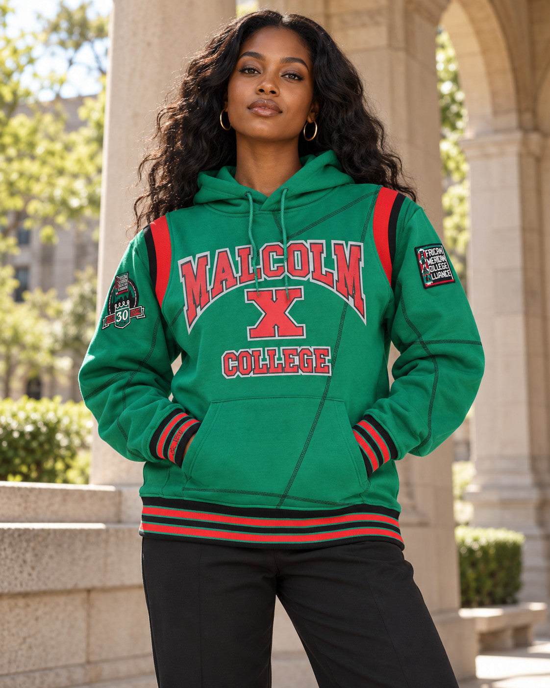 30th Anniversary FTP Malcolm X Frankenstein Stitched Hoodie KellyGreen / Black — alternative model styling
