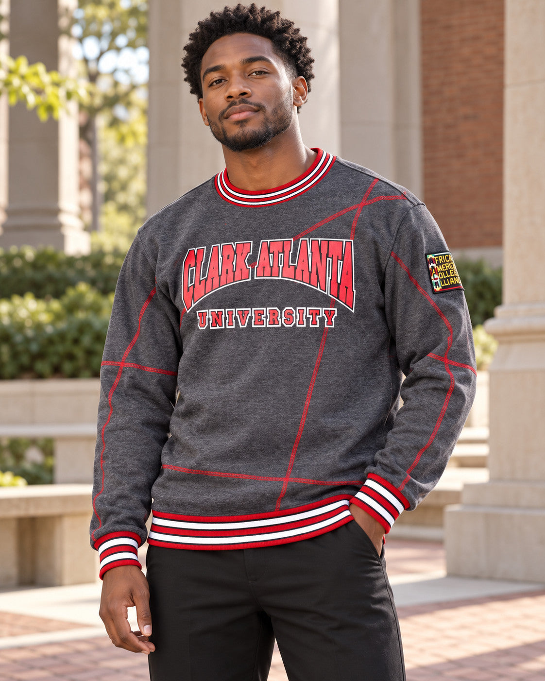 Clark Atlanta University Original '92 "Frankenstein" Crewneck Charcoal Grey/Red — alternative model styling