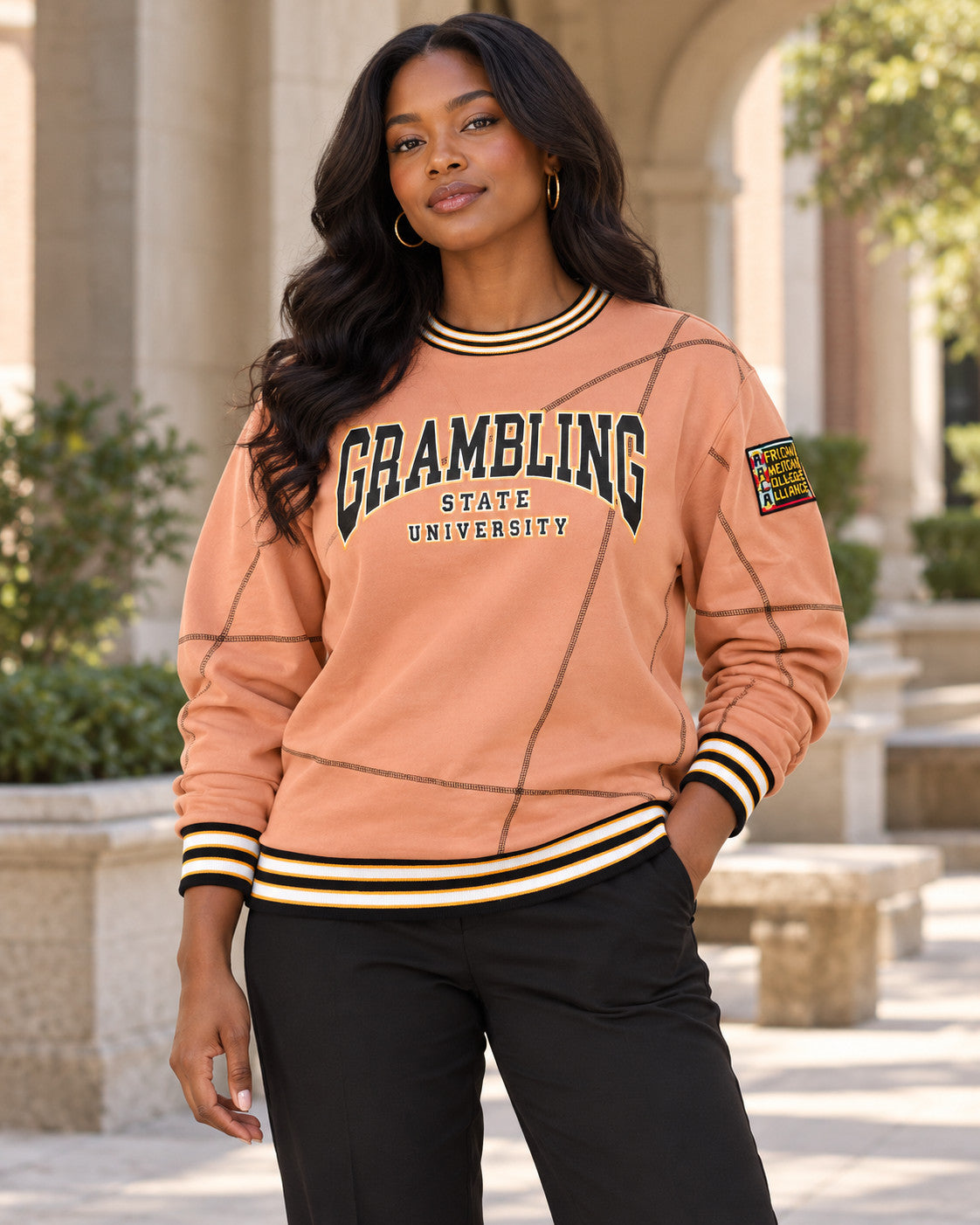 Grambling State University Classic '92 Crewneck Butter Rum/Black — alternative model styling