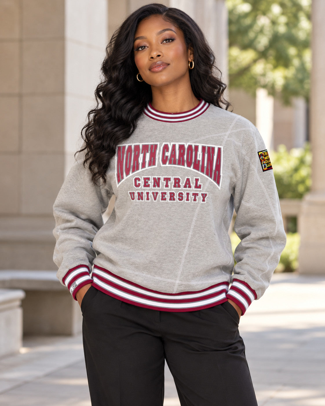 North Carolina Central University Original '92 "Frankenstein" Crewneck Mdh Grey/White — alternative model styling