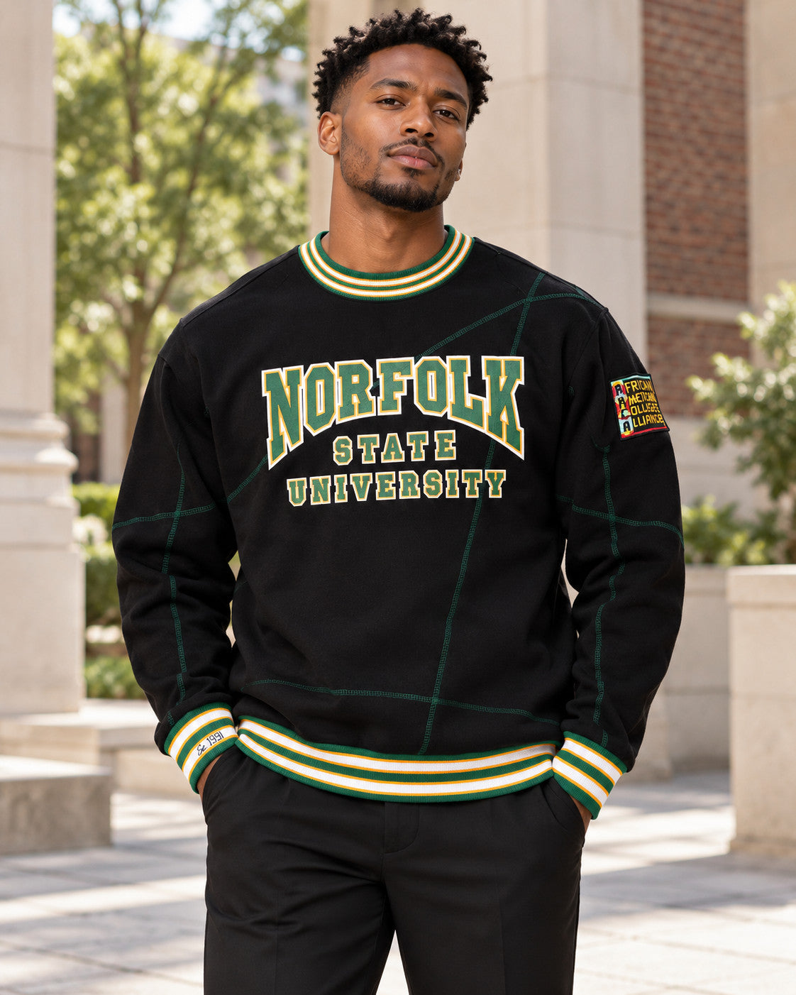 Norfolk State University Original '92 "Frankenstein" Crewneck Black / Green — alternative model styling