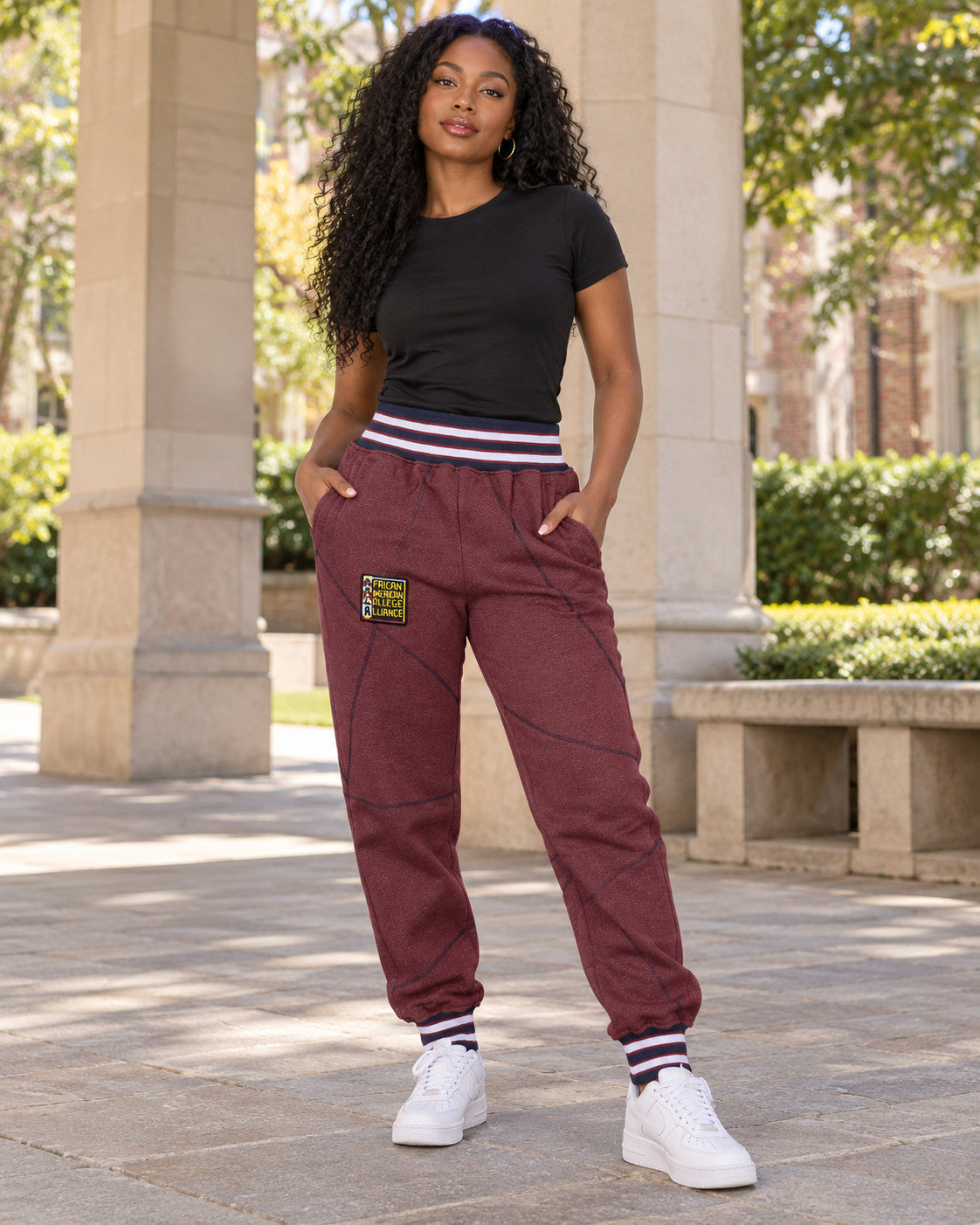 AACA Original '92 "Frankenstein" Stitched Sweatpants Red Heather / Navy — alternative model styling