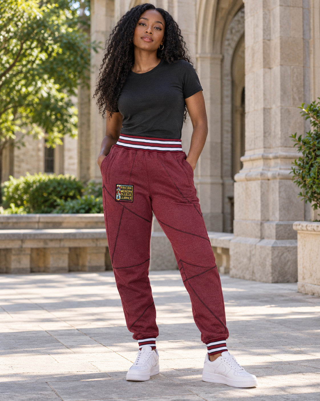 AACA Original '92 "Frankenstein" Stitched Sweatpants Red Heather/Black — alternative model styling