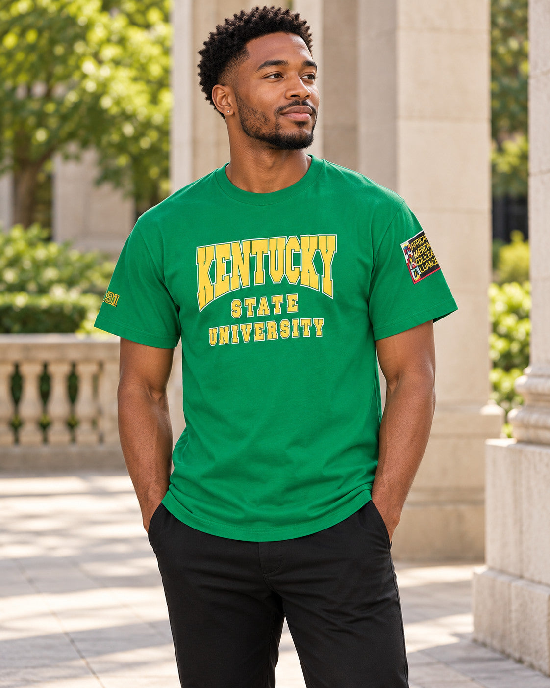 Kentucky State University AACA Classic 91 T-Shirt Green — alternative model styling
