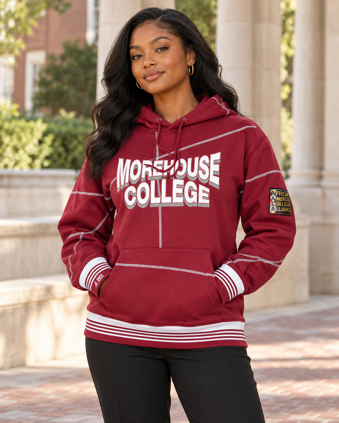 Morehouse College 93 Frankenstein Hoodie Maroon/White — alternative model styling
