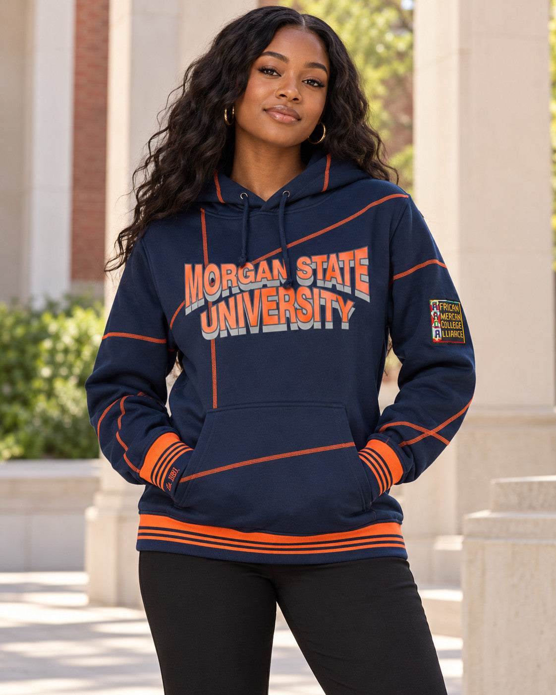 Morgan State 93 Frankenstein Hoodie Navy/Orange — alternative model styling