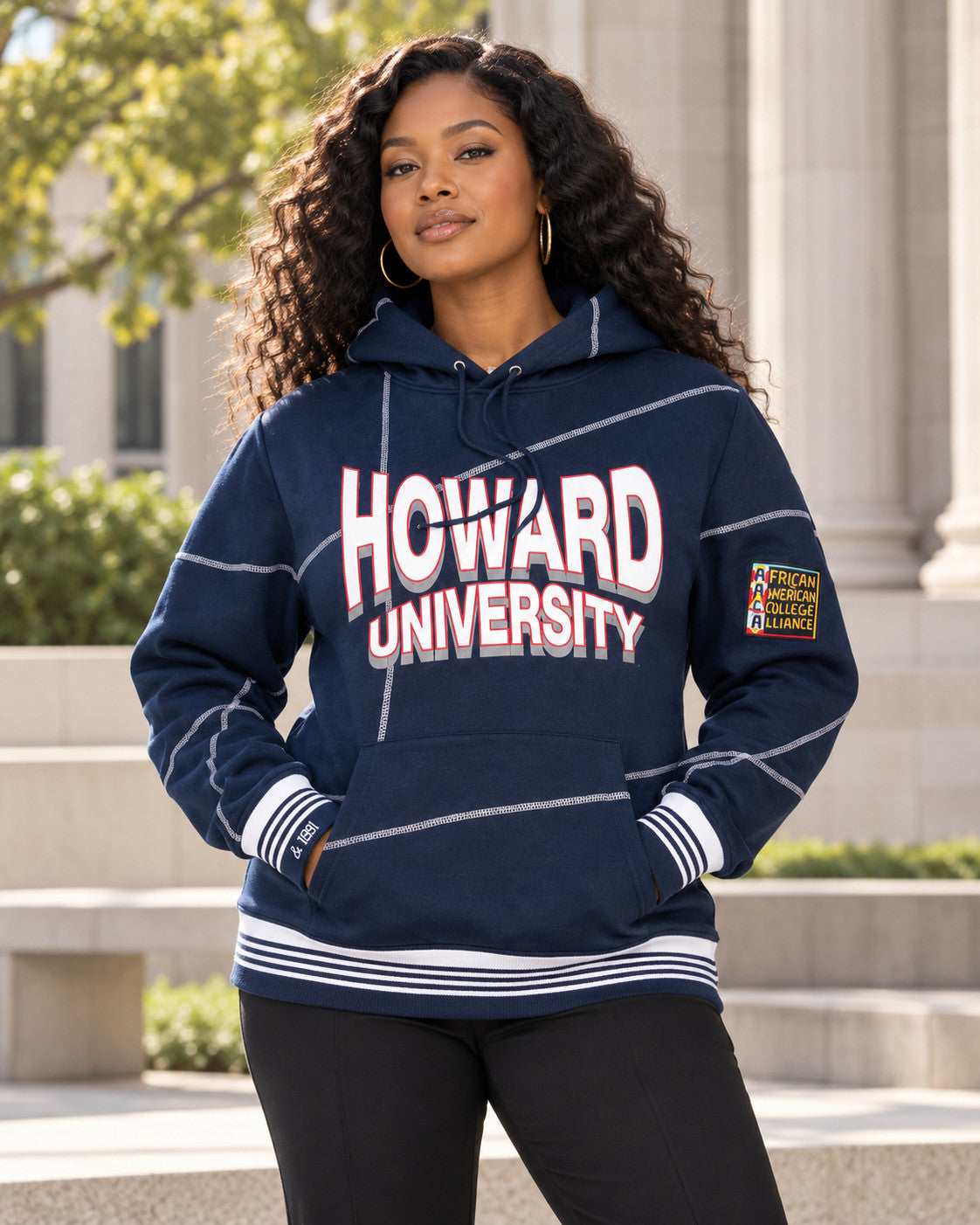 Howard University 93 Frankenstein Hoodie Navy/White — alternative model styling