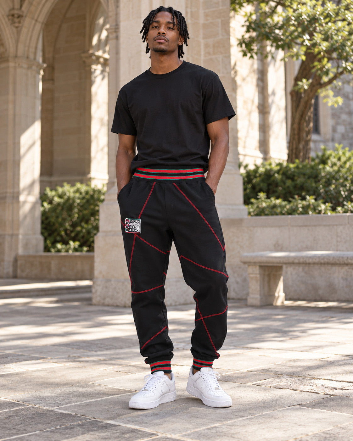 FTP Original 92 Frankenstein Stitched Sweatpants Black / Red — alternative model styling