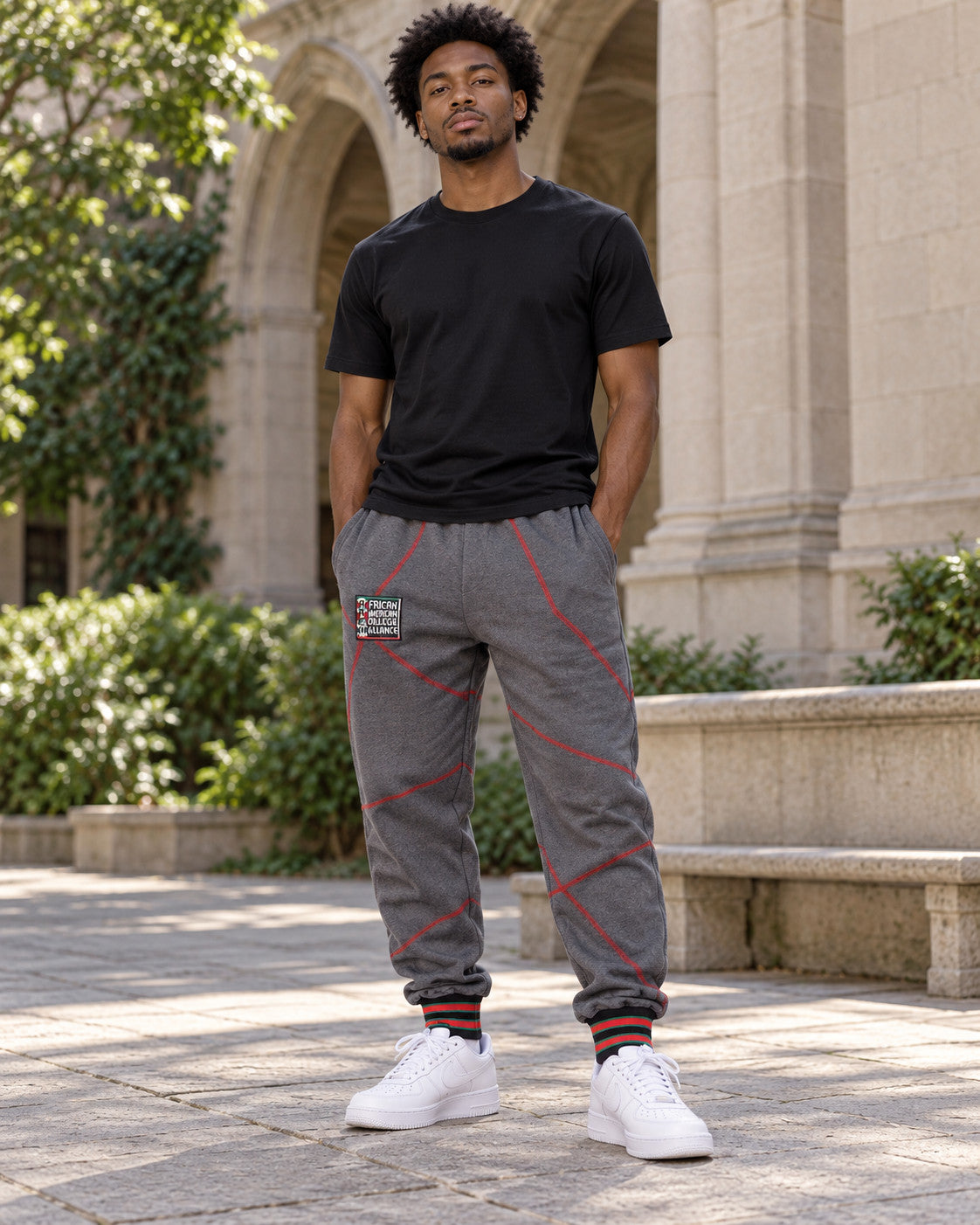 FTP Original 92 Frankenstein Stitched Sweatpants Charcoal Grey/Red — alternative model styling