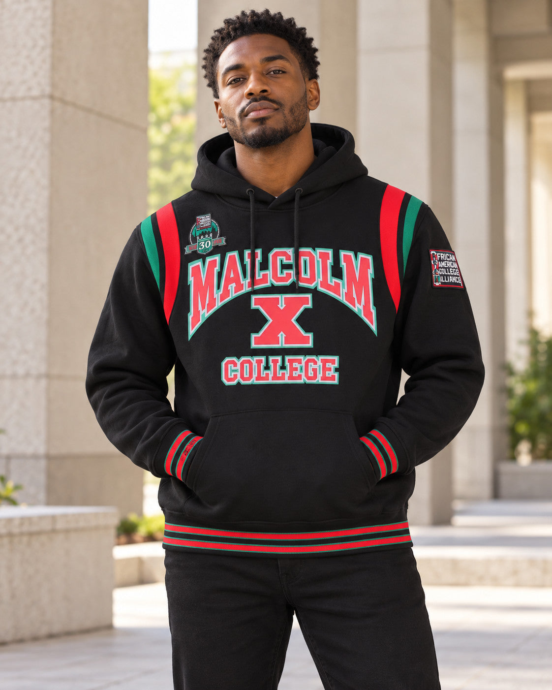 30th Anniversary FTP Malcolm X College Hoodie All Black — alternative model styling