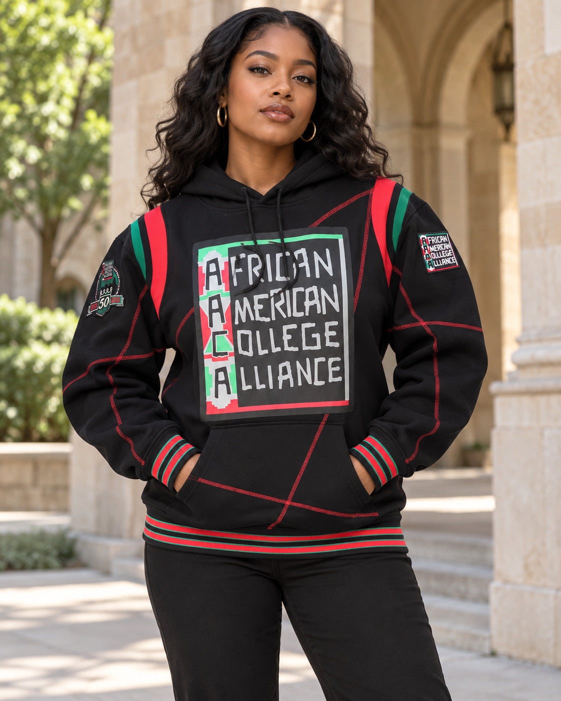 30th Anniversary FTP AACA Frankenstein Stitched Hoodie Black/Red — alternative model styling