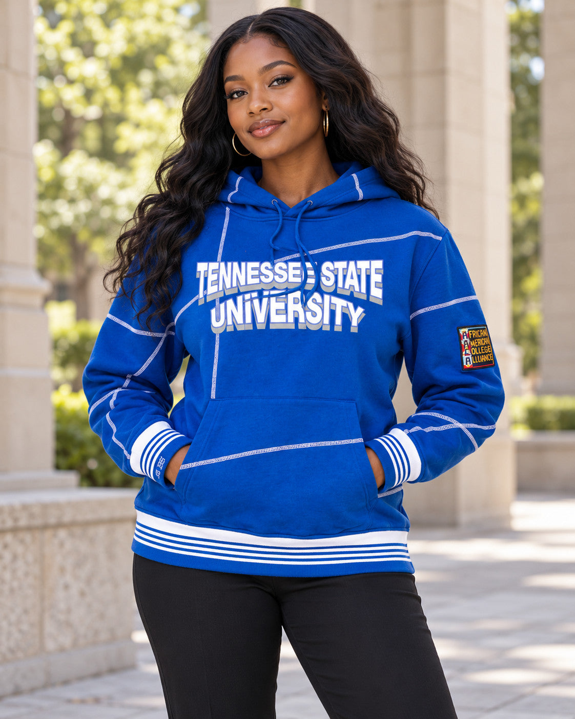 Tennessee State University Fresh 93 Frankenstein Hoodie Royal/White — alternative model styling