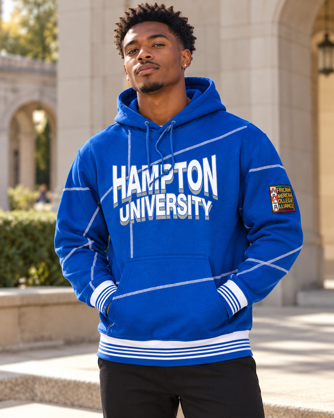 Hampton U. Fresh 93 Frankenstein Hoodie Royal/White — alternative model styling