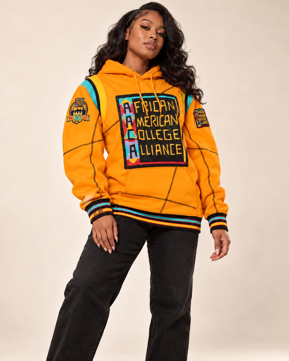 30th Anniversary AACA Frankenstein Stitched Hoodie Gold/Black-African American College Alliance