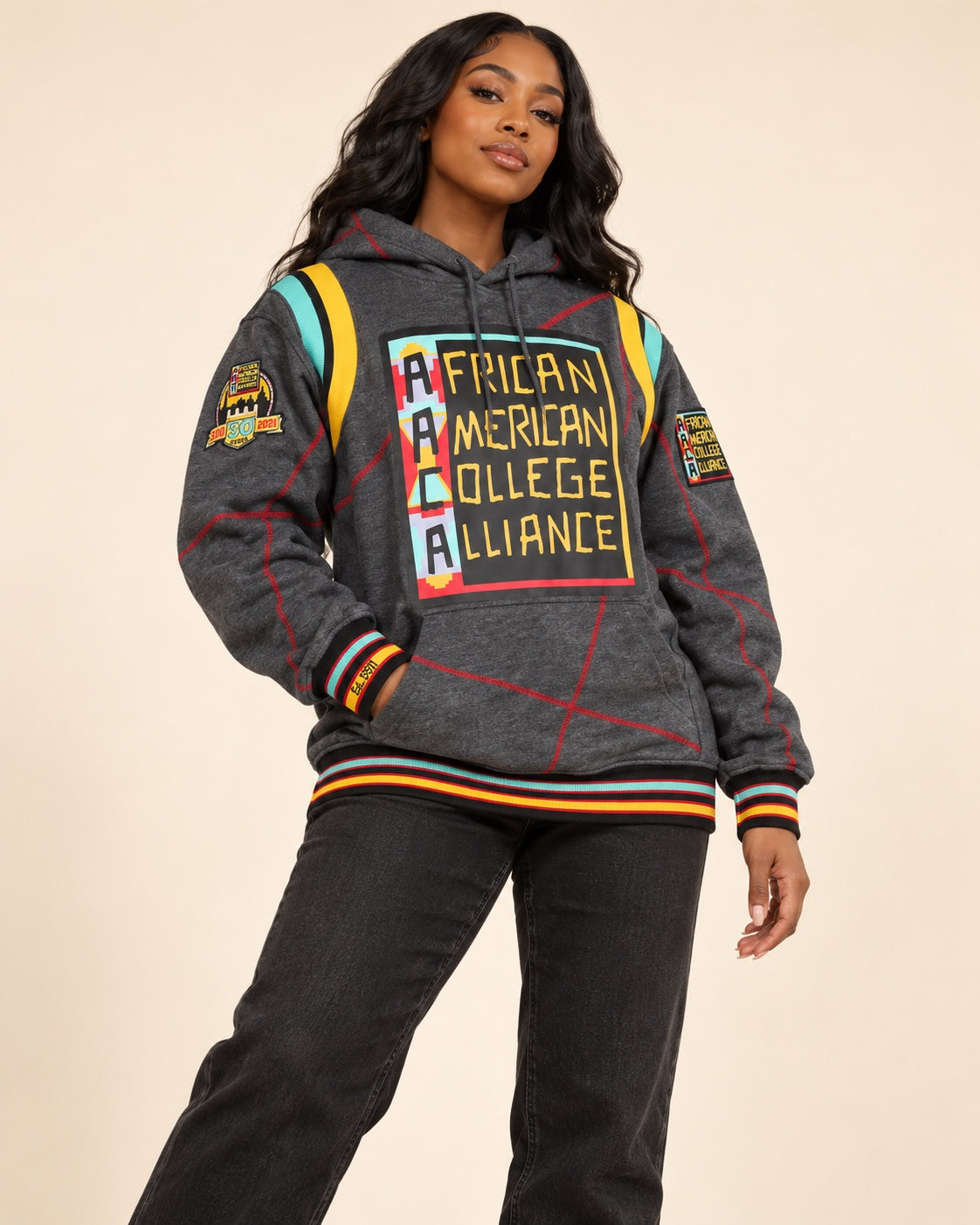 30th Anniversary AACA Frankenstein Stitched Hoodie Charcoal/Red-African American College Alliance