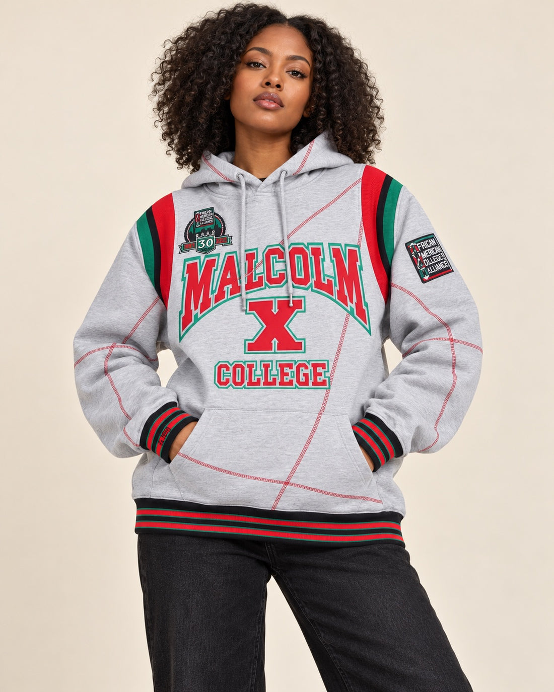 30th Anniversary FTP Malcolm X  Frankenstein Stitched Hoodie MDH.Grey / Red