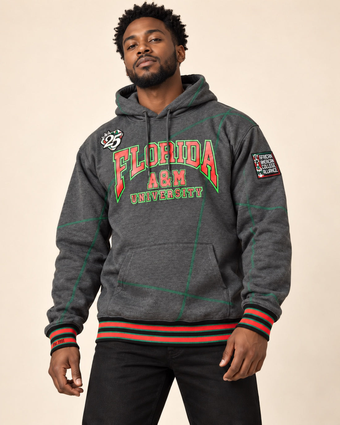FTP Florida A&M University Original '92 Frankenstein Stitched Hoodie Charcoal Grey Kelly Green