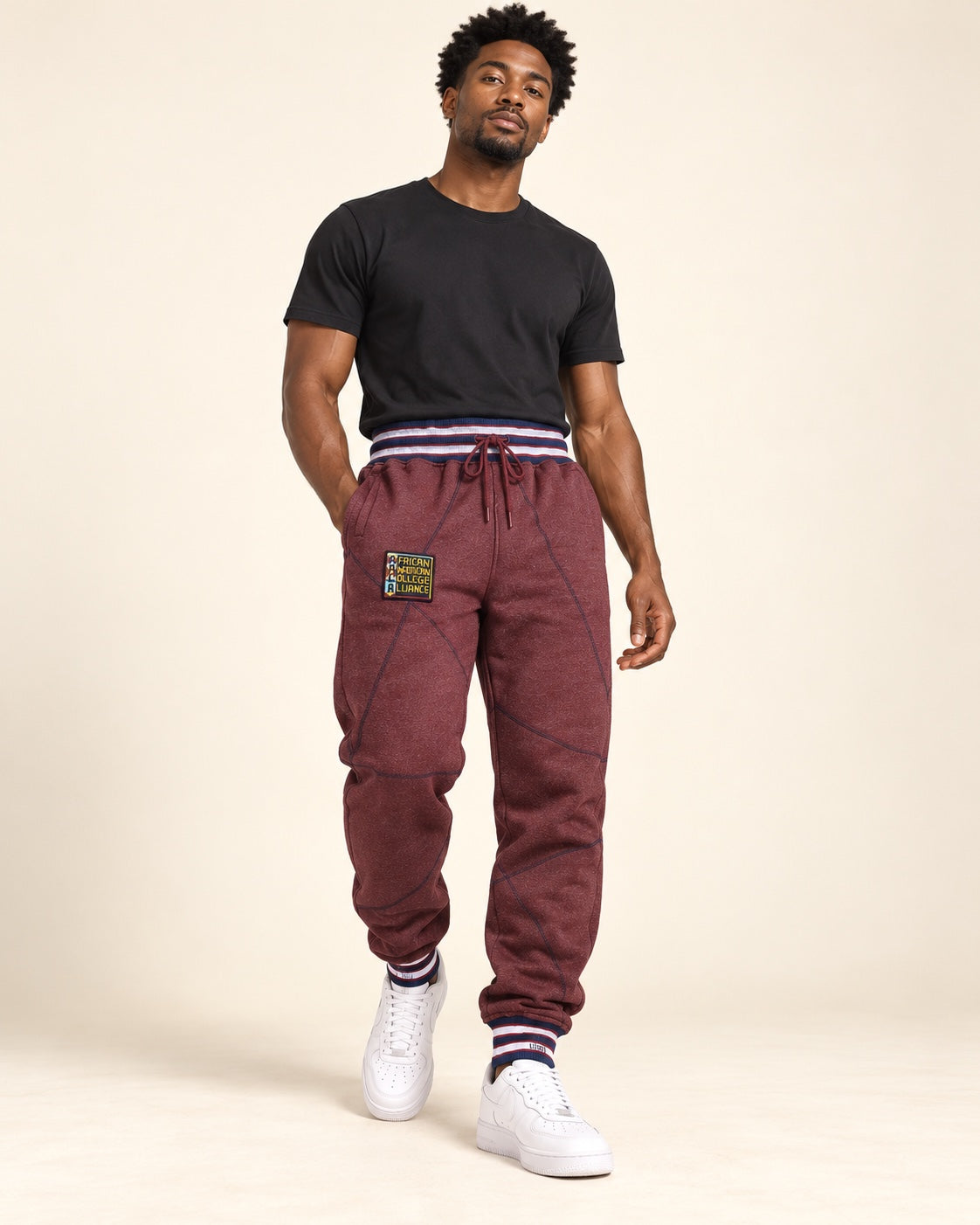 AACA Original '92 "Frankenstein" Stitched Sweatpants Red Heather / Navy