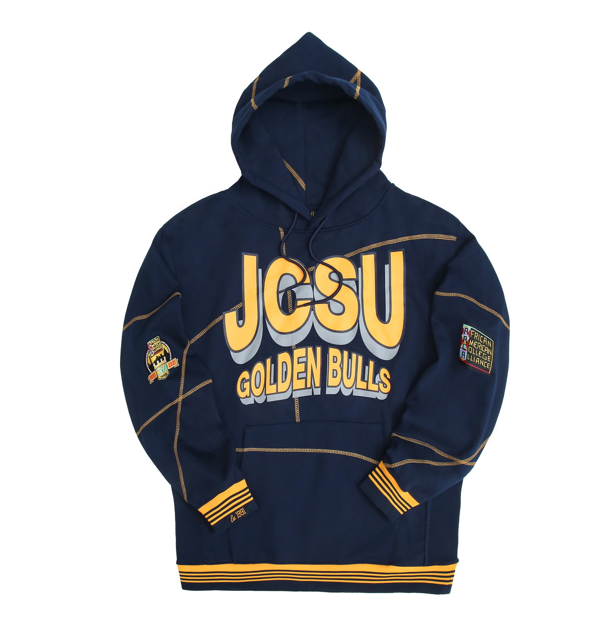 JSCU Golden Bulls 93 Frankenstein Hoodie Navy/Gold Frankenstein Hoodie white background product image
