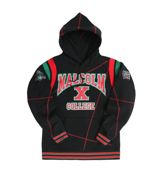 30th Anniversary FTP Malcolm X Frankenstein Stitched Hoodie Black/Red Malcolm X College Frankenstein Hoodie white background product image