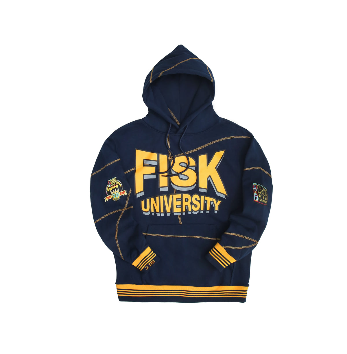 FISK 93 Frankenstein Hoodie Navy/Gold Fisk University Frankenstein Hoodie white background product image