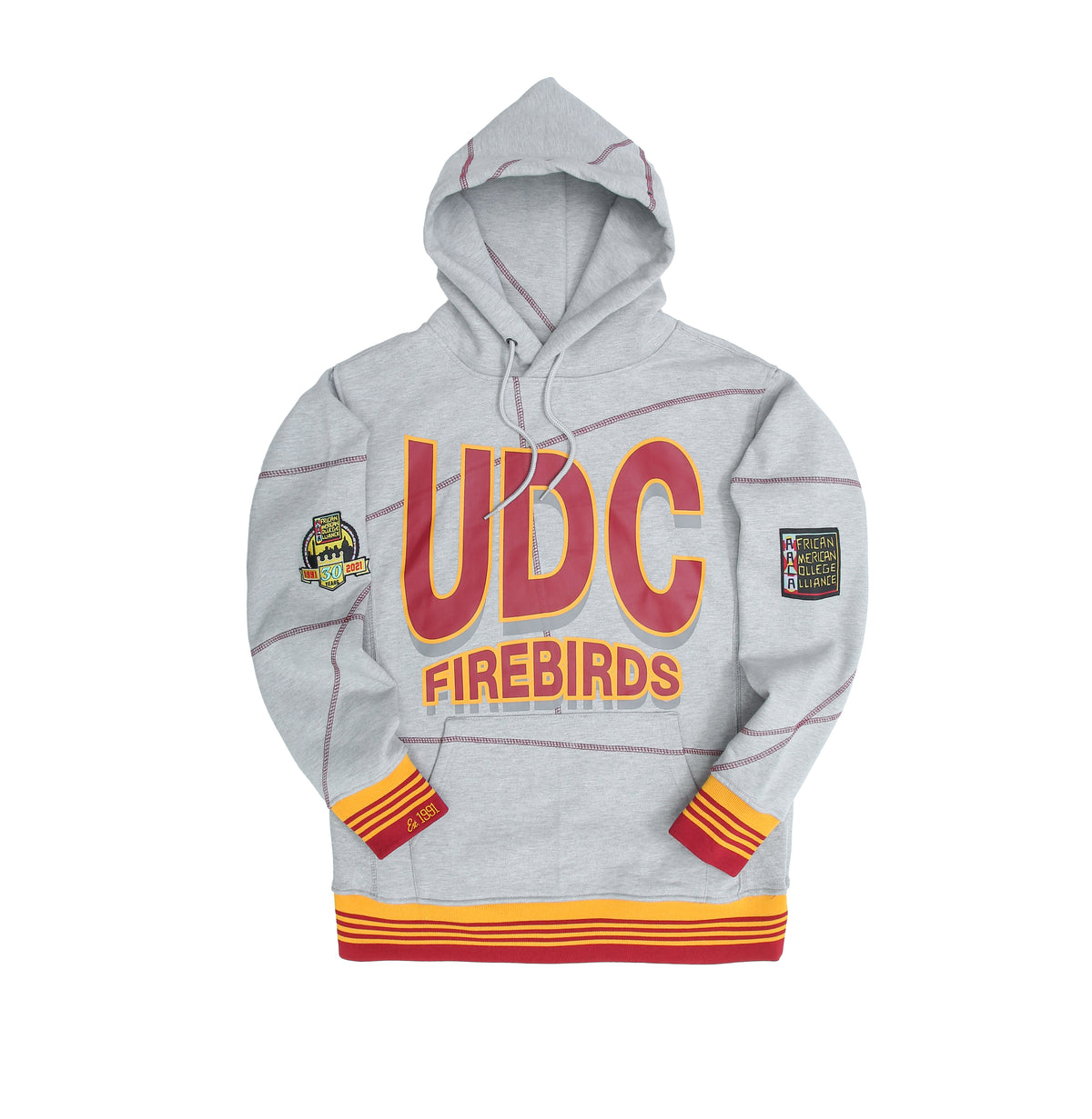 UDC Firebirds 93 Frankenstein Hoodie MDH.Grey / Red / Gold University of the District of Columbia Frankenstein Hoodie white background product image