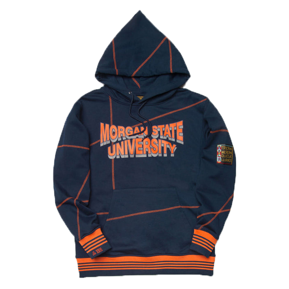 Morgan State 93 Frankenstein Hoodie Navy/Orange Morgan State University Frankenstein Hoodie white background product image