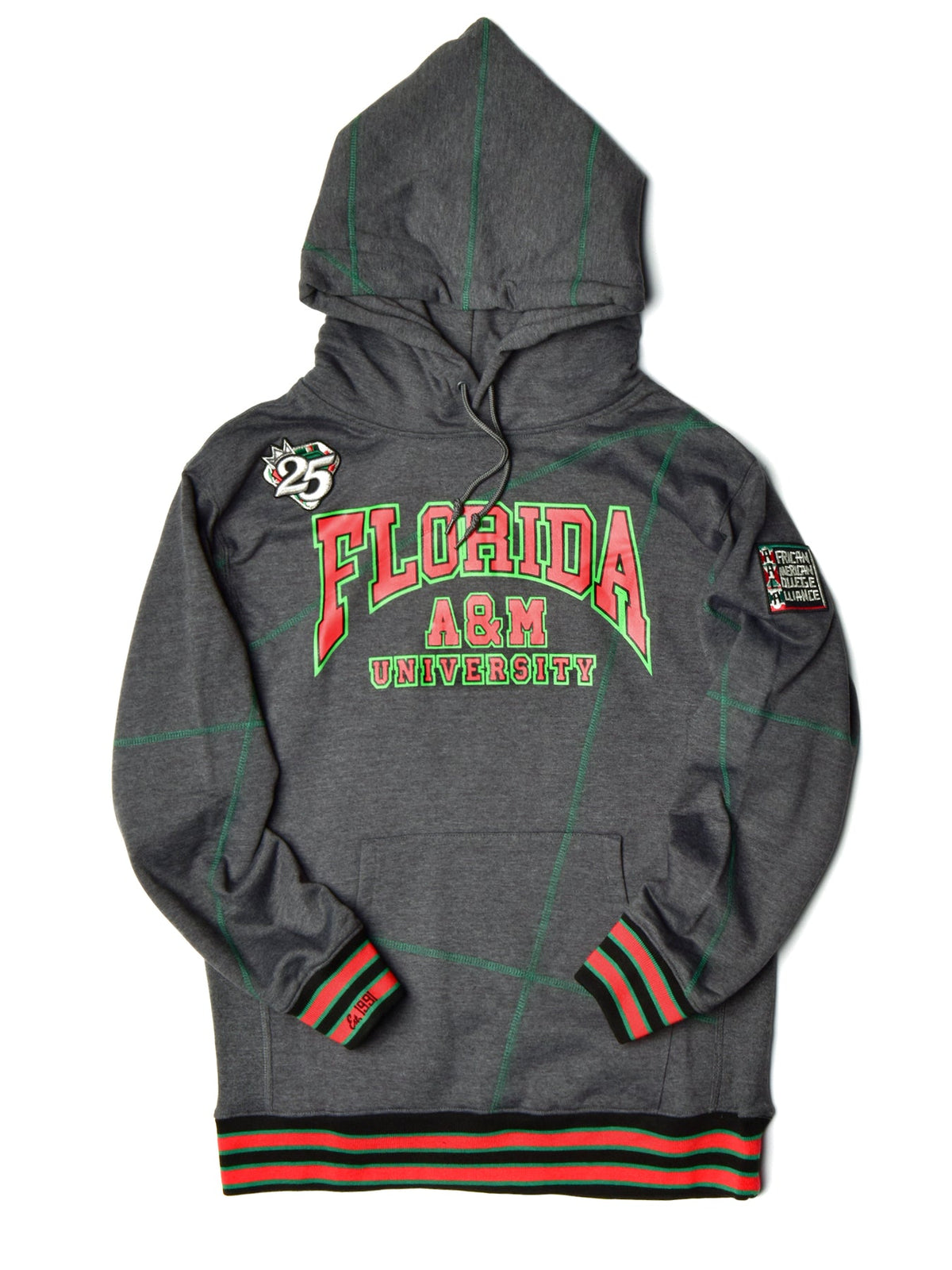 FTP Florida A&M University Original '92 Frankenstein Stitched Hoodie Charcoal Grey Kelly Green Frankenstein Hoodie white background product image