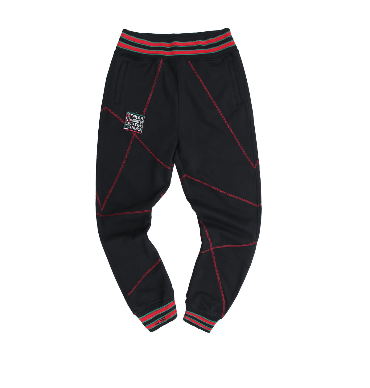 FTP Original 92 Frankenstein Stitched Sweatpants Black / Red Malcolm X College Frankenstein Sweatpants white background product image