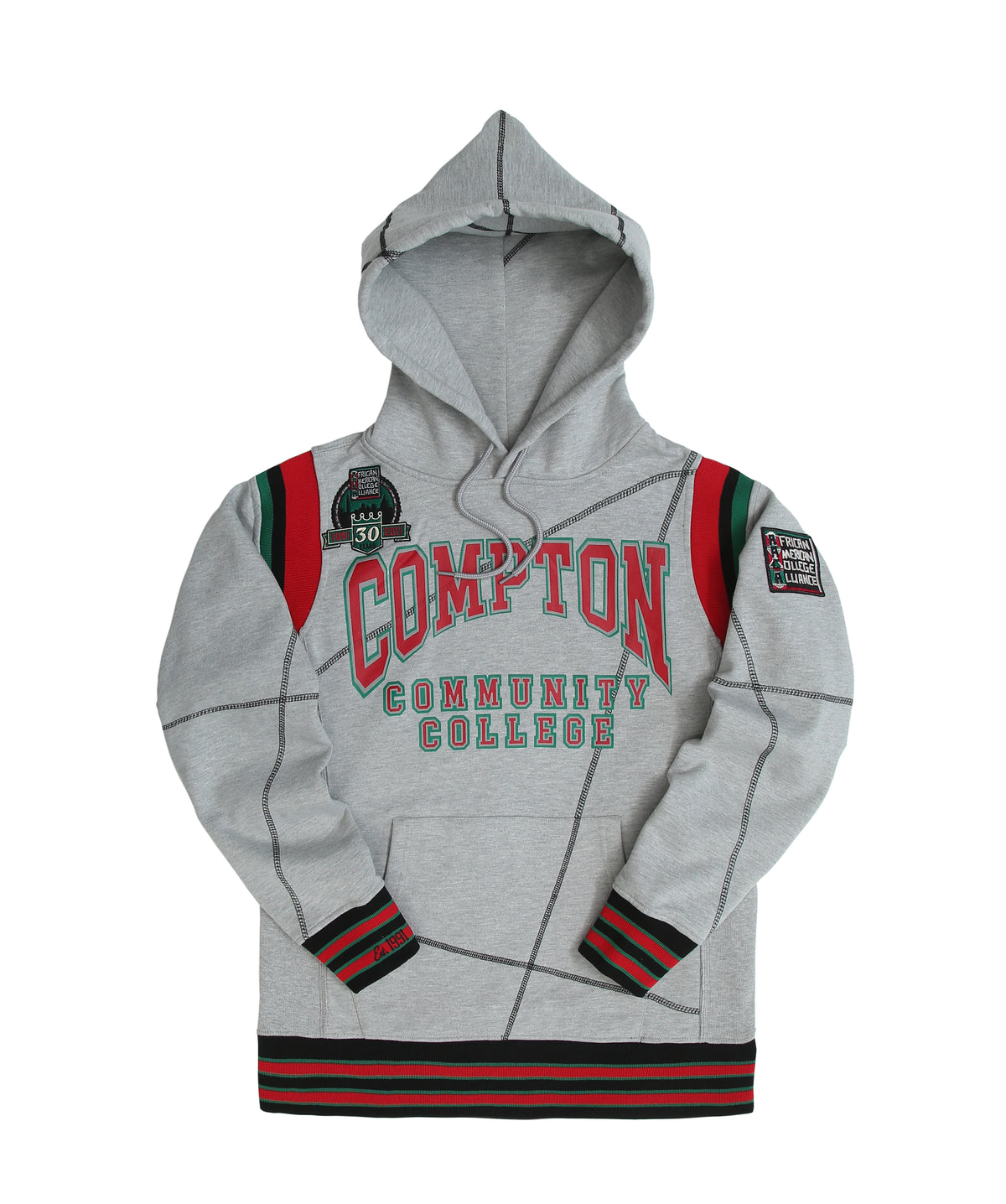 30th Anniversary FTP Compton Community College Frankenstein Stitched Hoodie MDH.Grey / Black Compton College Frankenstein Hoodie white background product image