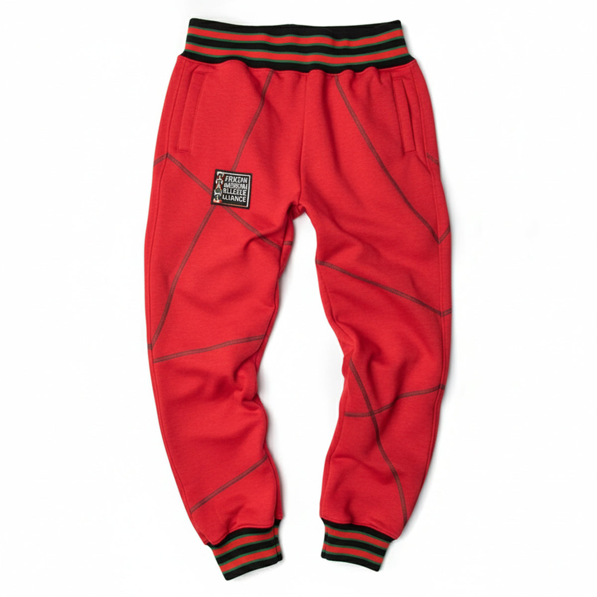 FTP Original 92 Frankenstein Stitched Sweatpants Red / Kelly Green Malcolm X College Frankenstein Sweatpants white background product image
