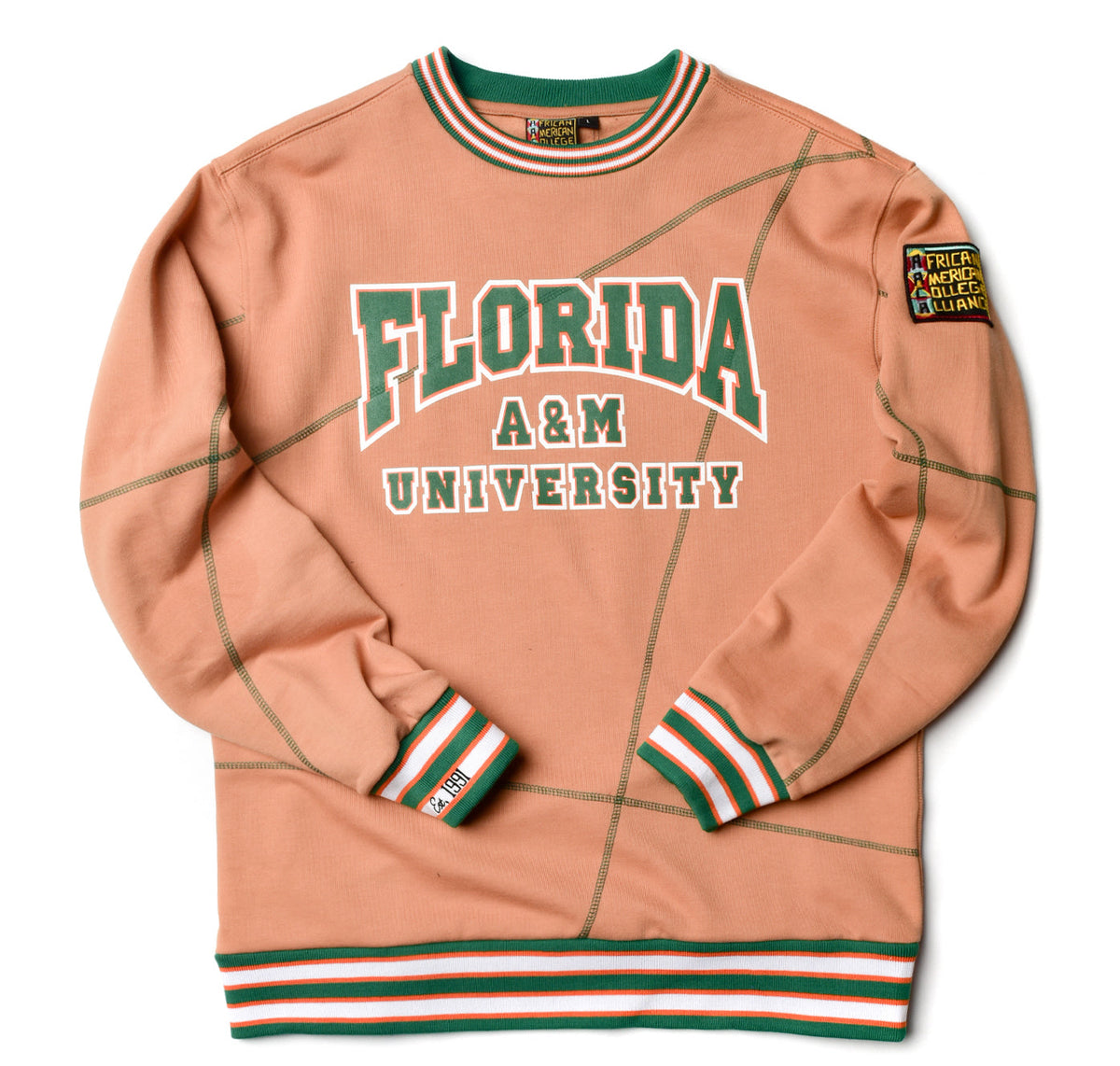 Florida A&M University Original '92 "Frankenstein" Crewneck Butter Rum / Kelly Green Frankenstein Crewneck white background product image