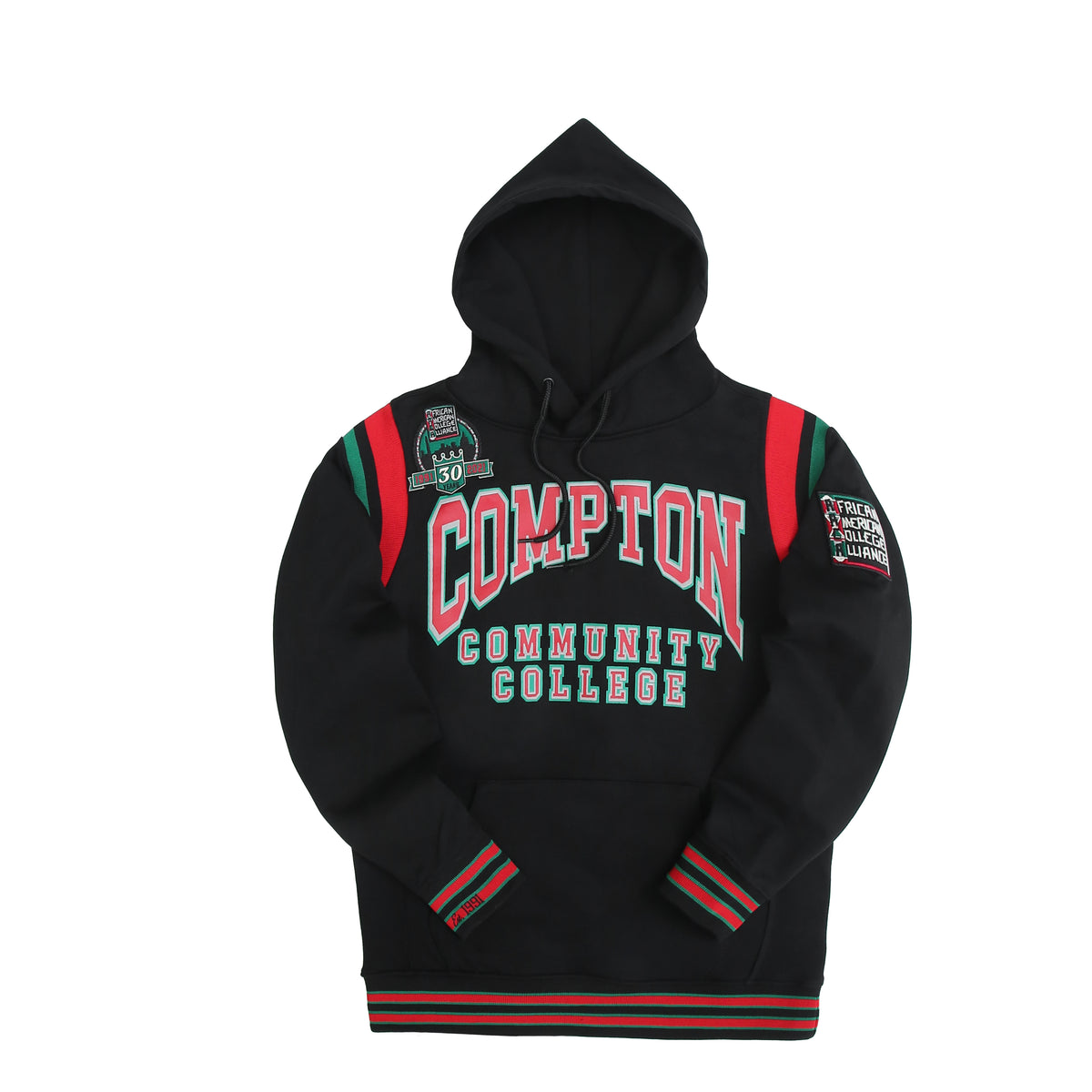 30th Anniversary FTP Compton Community College Hoodie All Black Compton College Classic Hoodie white background product image