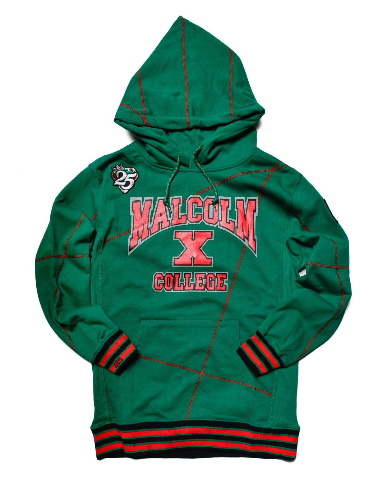 FTP Malcolm X College AACA Original 92 Frankenstein Stitched Hoodie Kelly Green/Red Frankenstein Hoodie white background product image