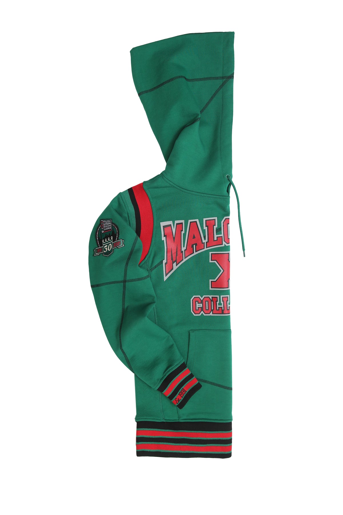 30th Anniversary FTP Malcolm X Frankenstein Stitched Hoodie KellyGreen / Black Malcolm X College Frankenstein Hoodie alternate product image