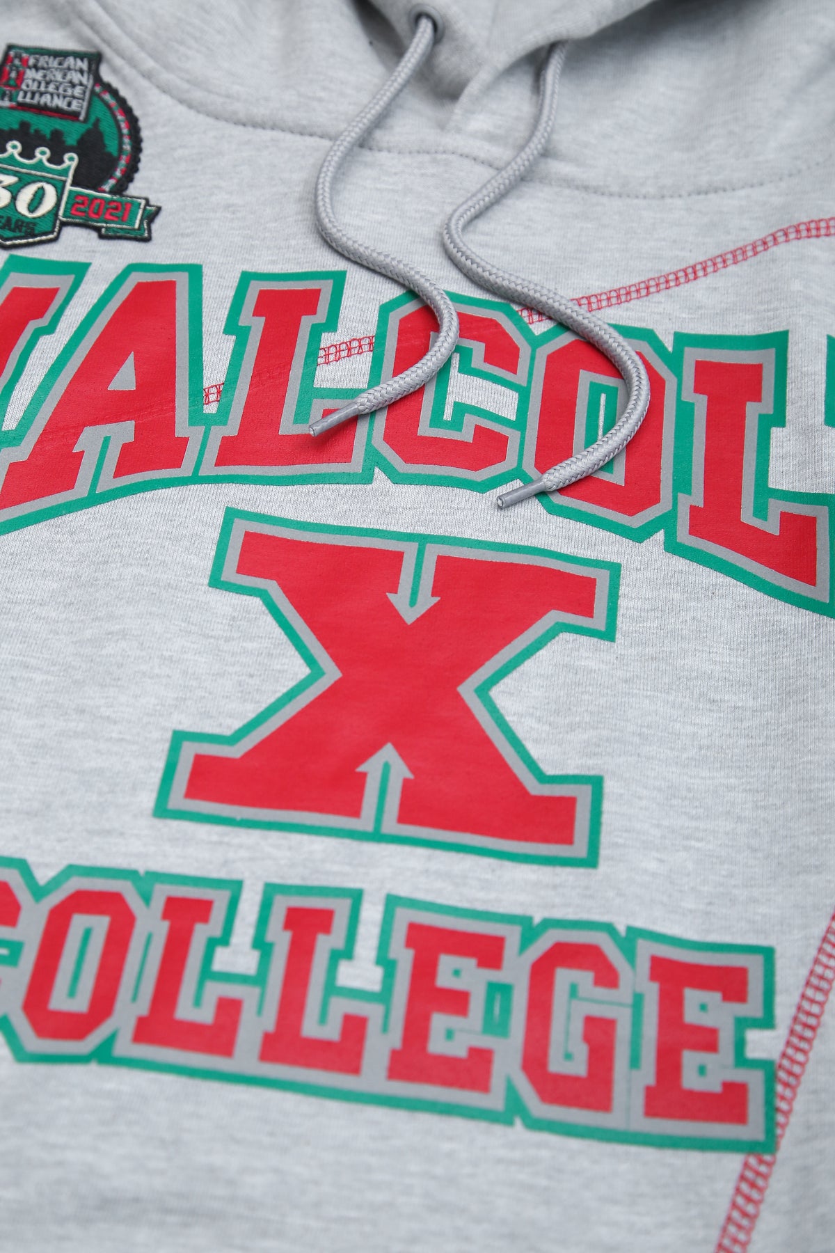 30th Anniversary FTP Malcolm X Frankenstein Stitched Hoodie MDH.Grey / Red Malcolm X College Frankenstein Hoodie detail image