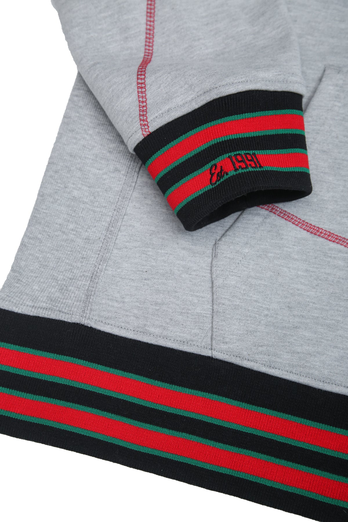 30th Anniversary FTP Malcolm X Frankenstein Stitched Hoodie MDH.Grey / Red Malcolm X College Frankenstein Hoodie detail image