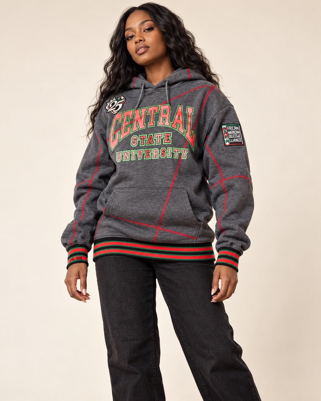 FTP Central State University 92 Frankenstein Stitched Hoodie Charcoal Grey/Red