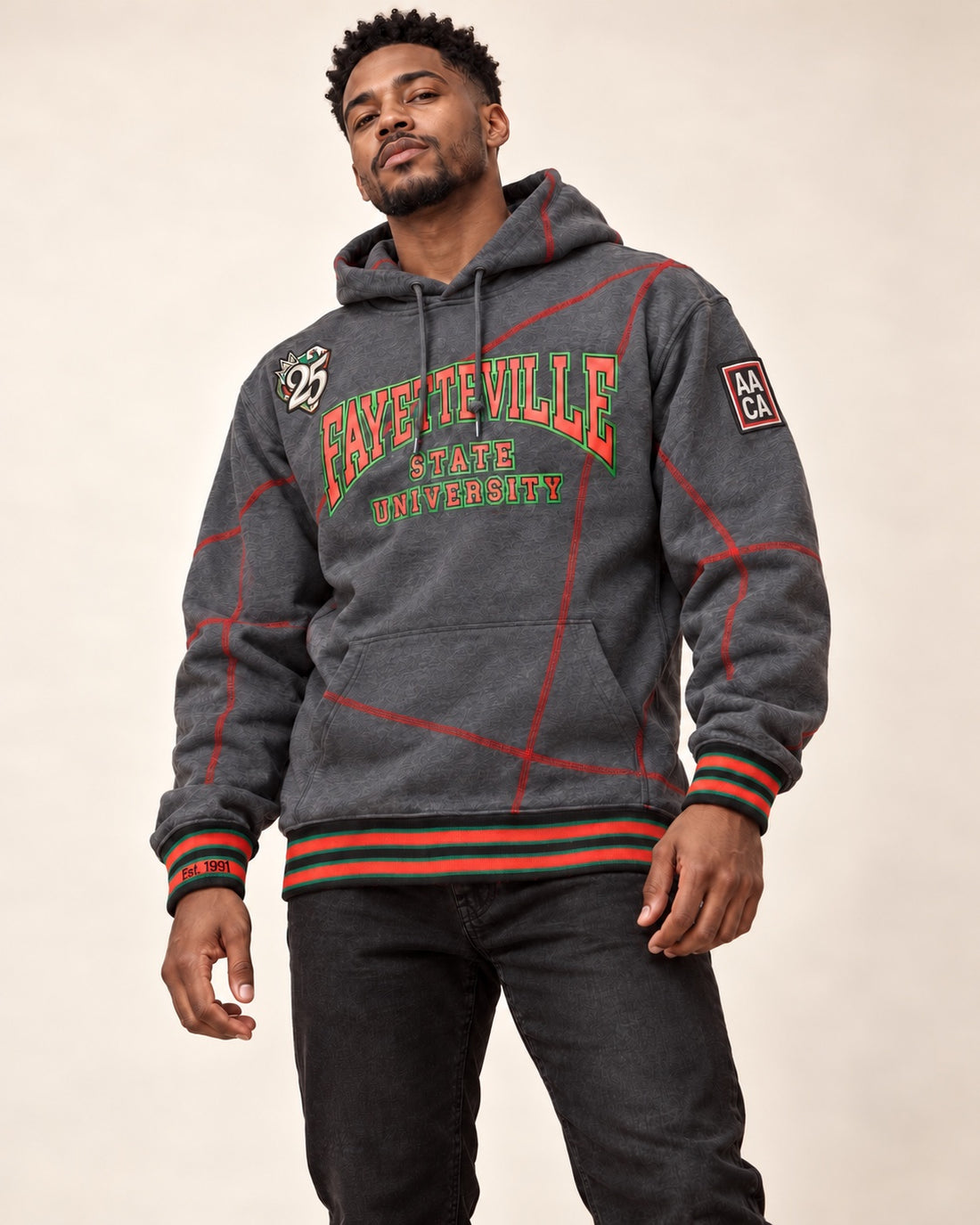 FTP Fayetteville State University Original 92 Frankenstein Stitched Hoodie Charcoal Grey / Red