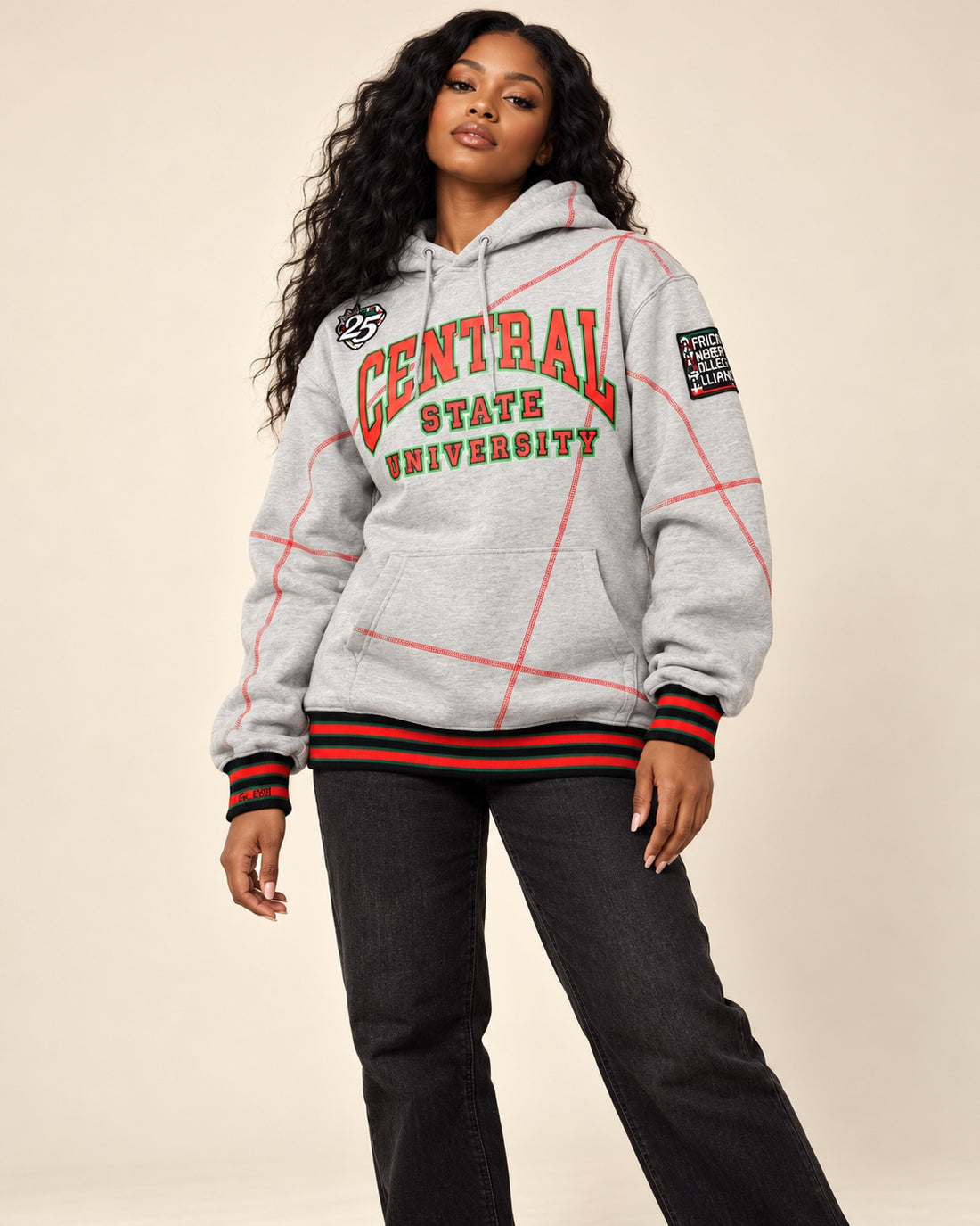 FTP Central State University Original 92 Frankenstein Stitched Hoodie MDH. Grey / Red